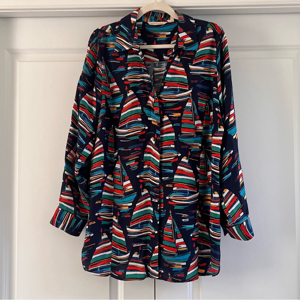 Soft Surroundings Multicolor Sailboat Abstract Top EUC Large